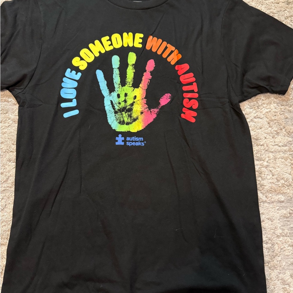 Black Autism Awareness Tee with Colorful Handprint